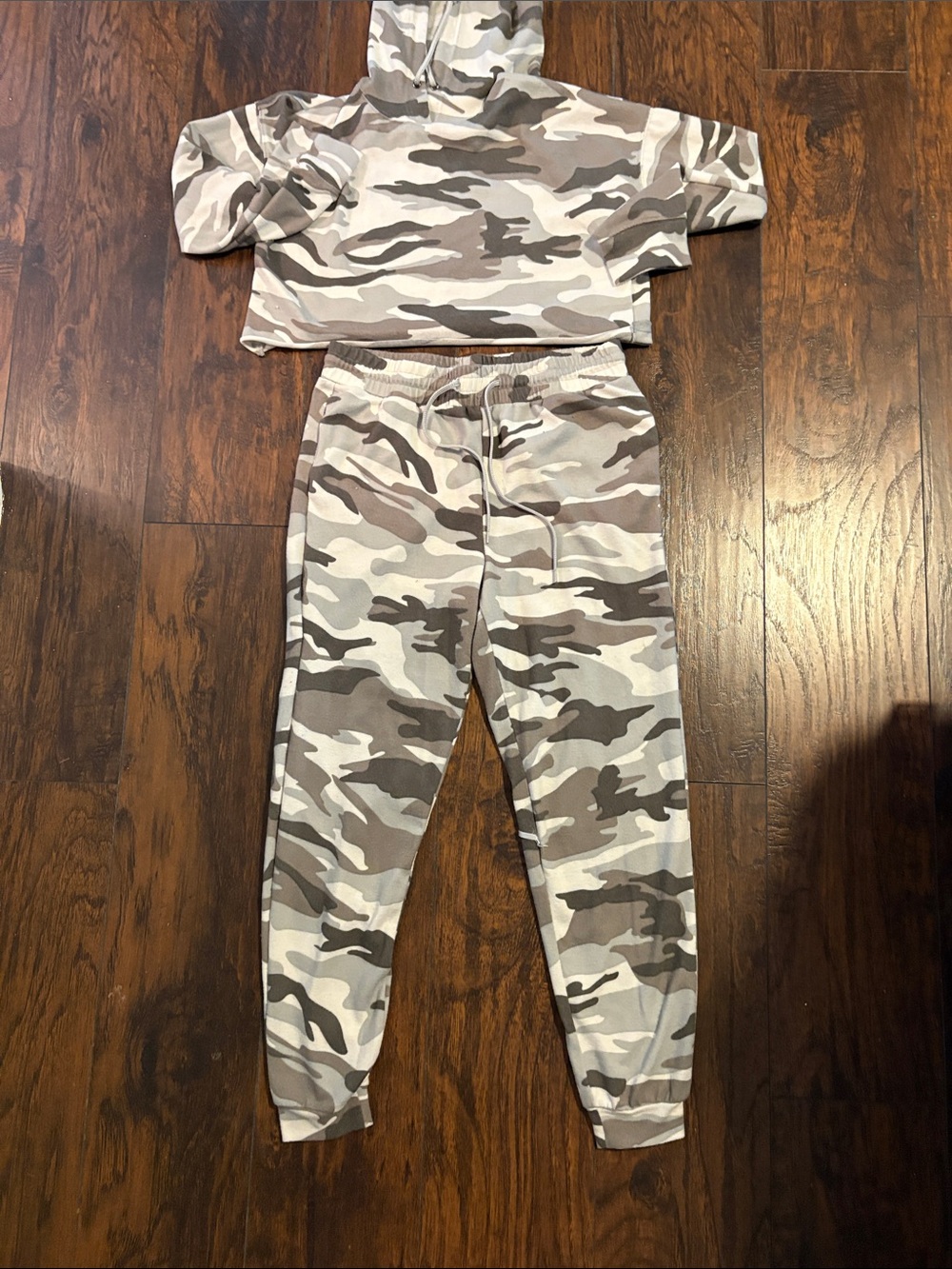Cropped Hoodie & Jogger Set - Taupe Camo